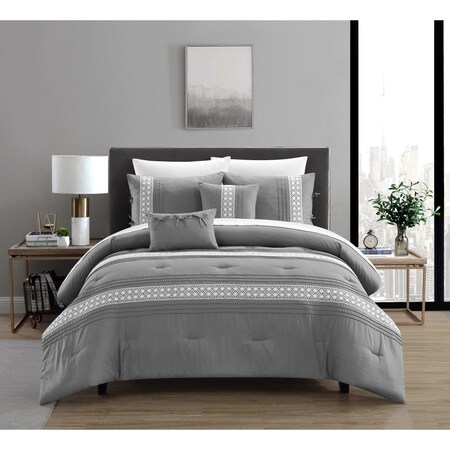 Chic Home Chic Home BCS30122-BIB-US 9 Piece Bryent Comforter Set; Gray - King Size BCS30122-BIB-US